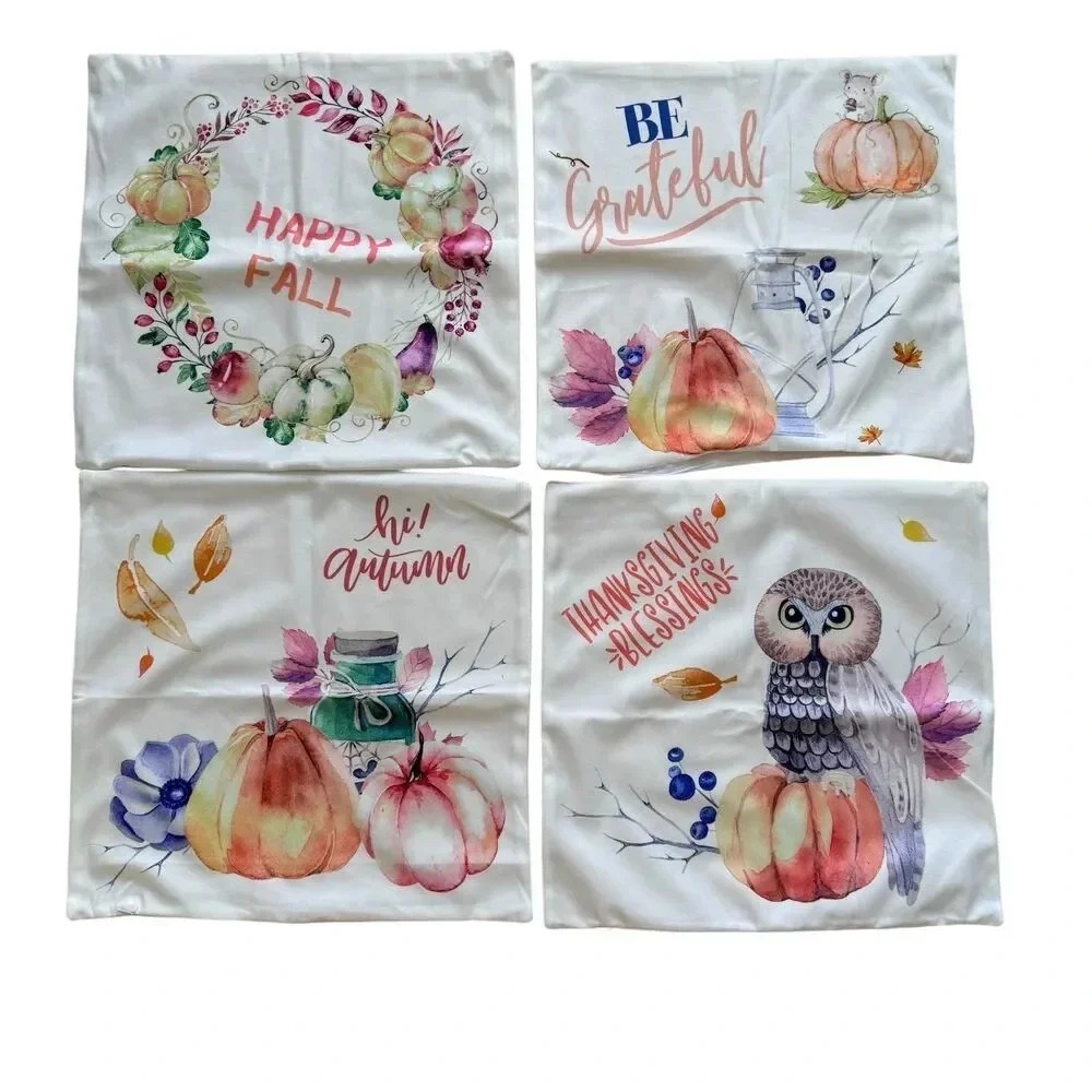 FALL Throw Pillow  Covers Cases Autumn Pumpkin Leaves Owl Harvest Thanksgiving